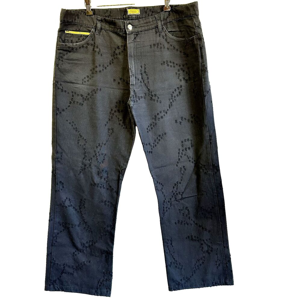 Messori Men's Cool Jeans Black Embroidered Distressed Cotton Jeans Pants SZ 40